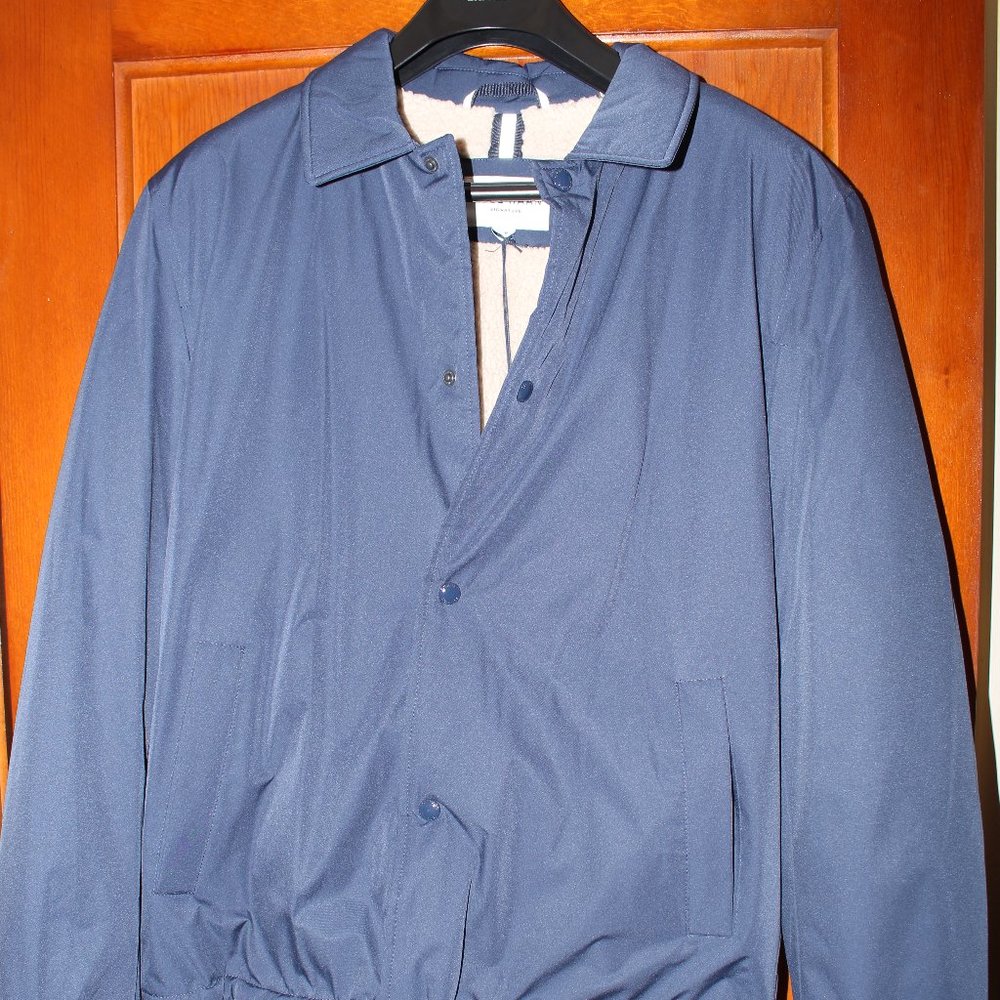 Cole Haan Navy Blue Lined Winter Coat with Buttons Mens Medium
